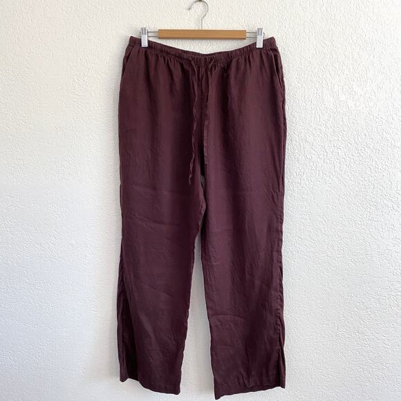 H&M 100% Linen Wide Leg Pant Brown Oversized Relaxed Fit Drawstring Waist Medium - Picture 1 of 9